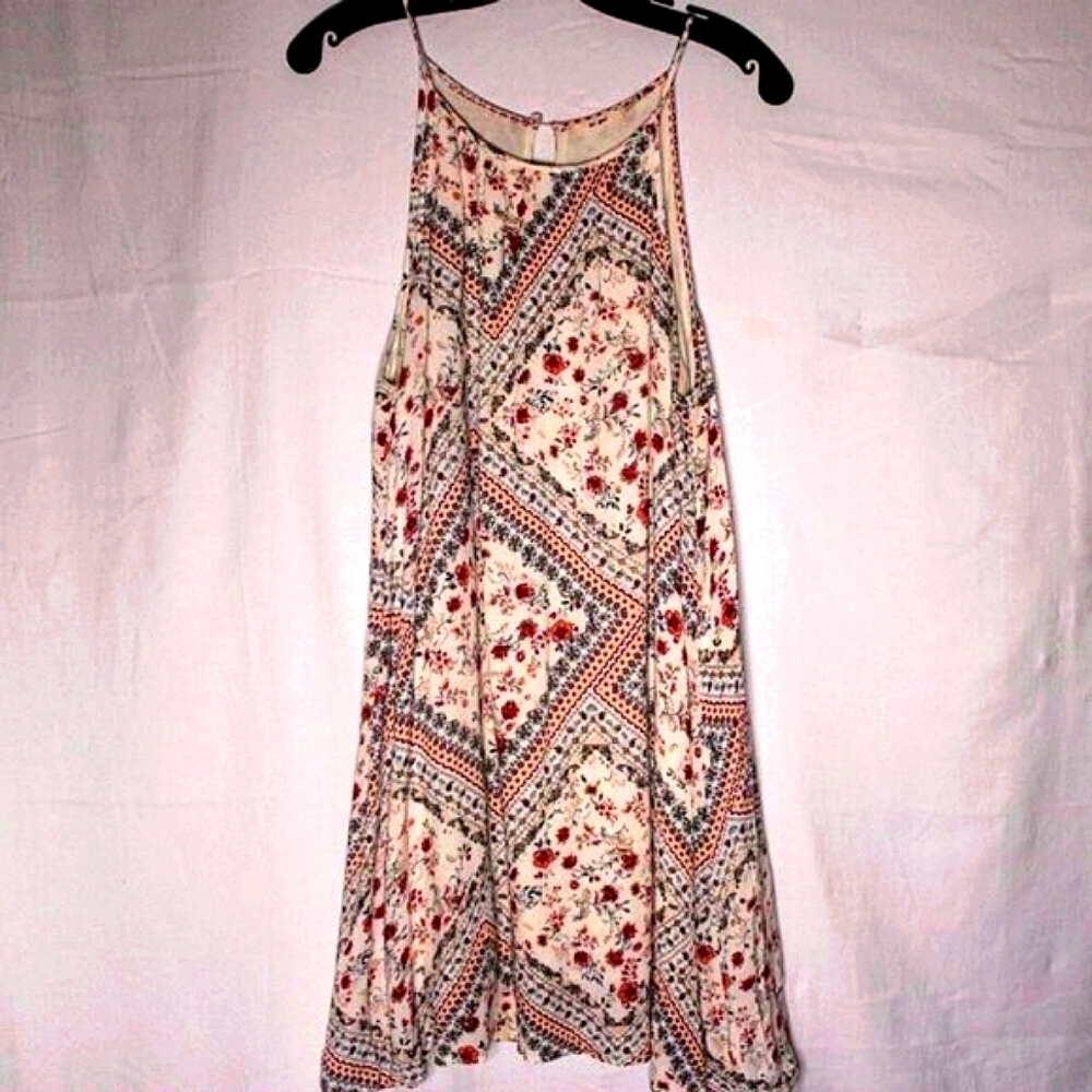 Mi Ami Boho Floral Print Sleeveless Dress L | Flowy Summer Sundress